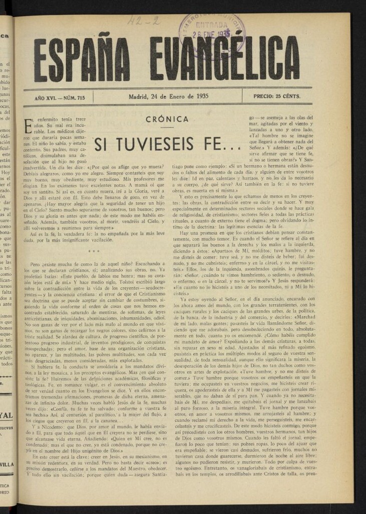 Miniatura de España Evangélica del 24 de enero de 1935, nº 715