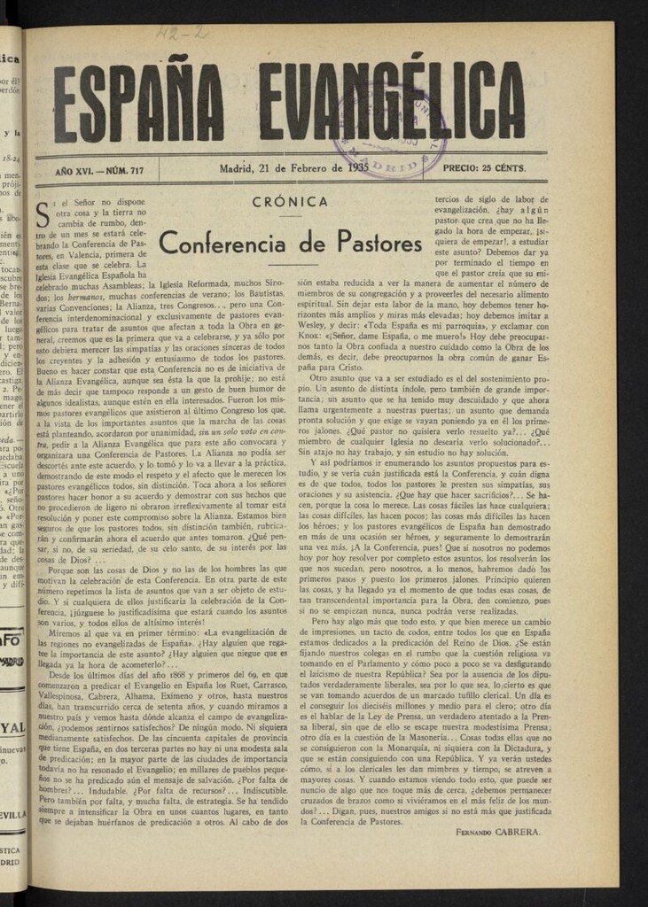 Miniatura de España Evangélica del 21 de febrero de 1935, nº 717
