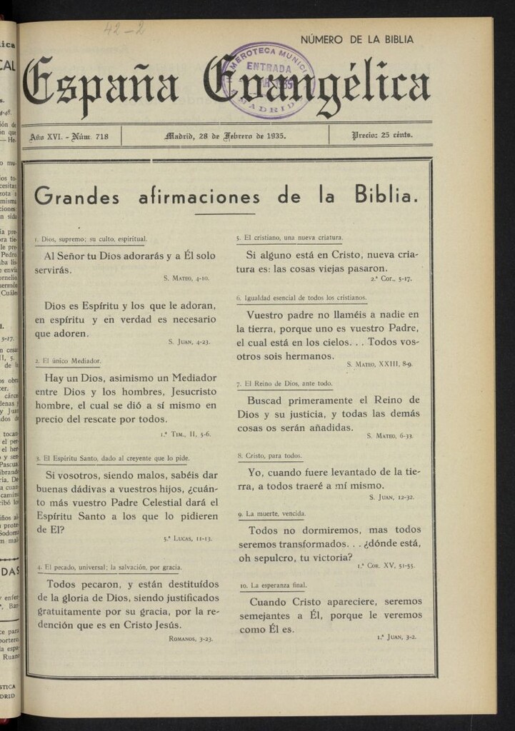 Miniatura de España Evangélica del 28 de febrero de 1935, nº 718