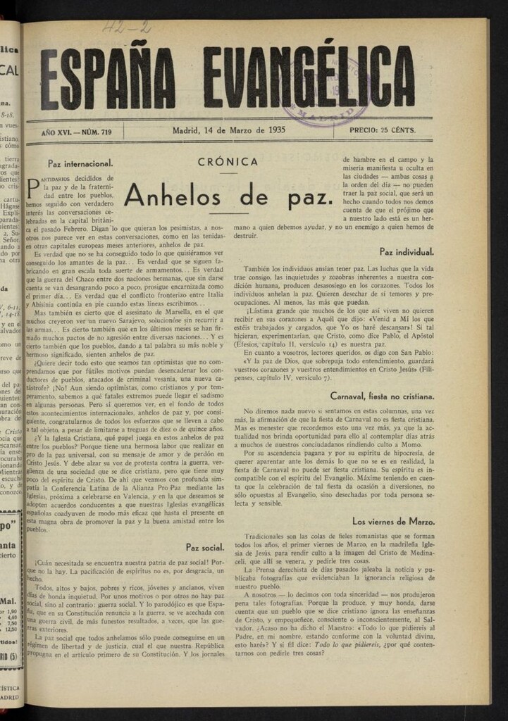 Miniatura de España Evangélica del 14 de marzo de 1935, nº 719