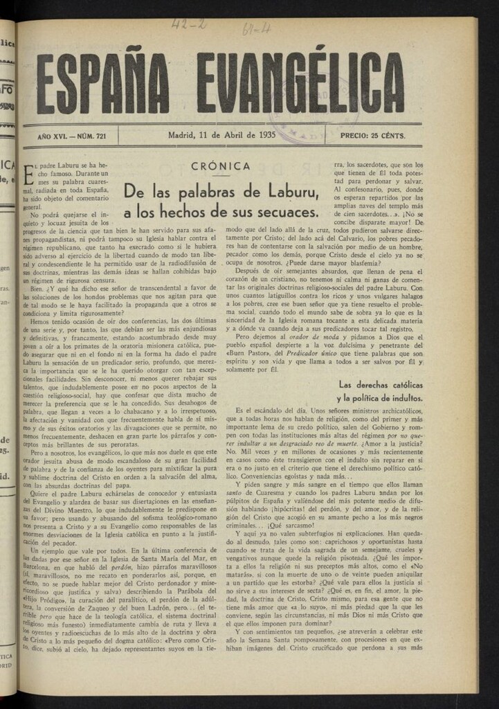 Miniatura de España Evangélica del 11 de abril de 1935, nº 721