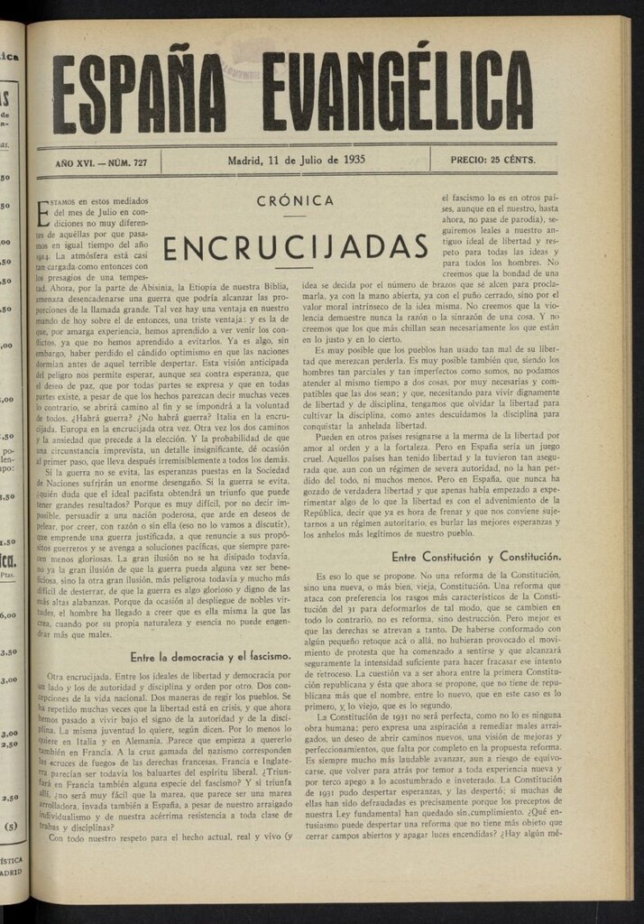 Miniatura de España Evangélica del 11 de julio de 1935, nº 727