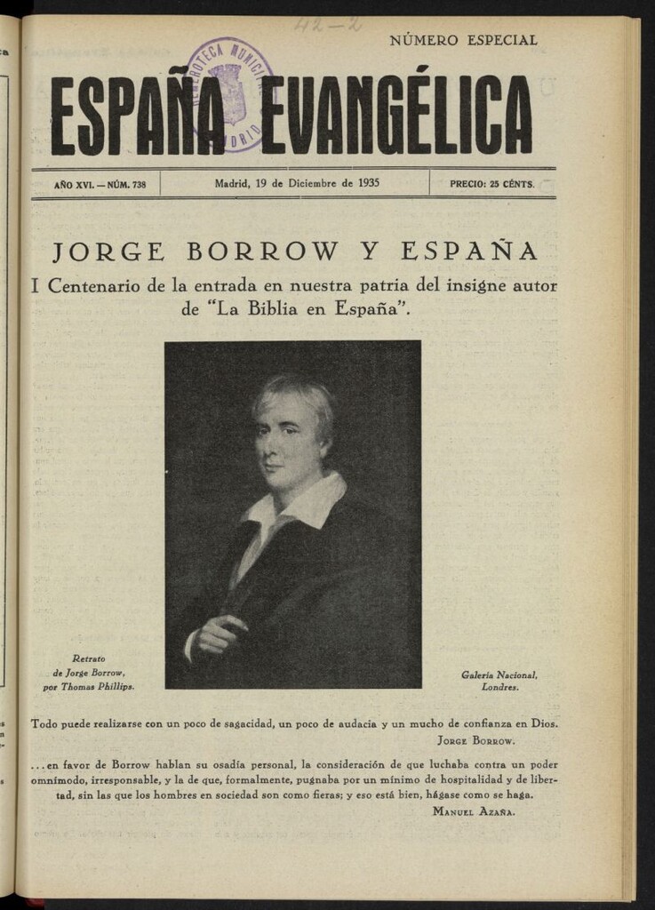 Miniatura de España Evangélica del 19 de diciembre de 1935, nº 738