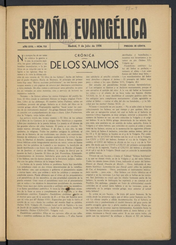 Miniatura de España Evangélica del 9 de julio de 1936, nº 753