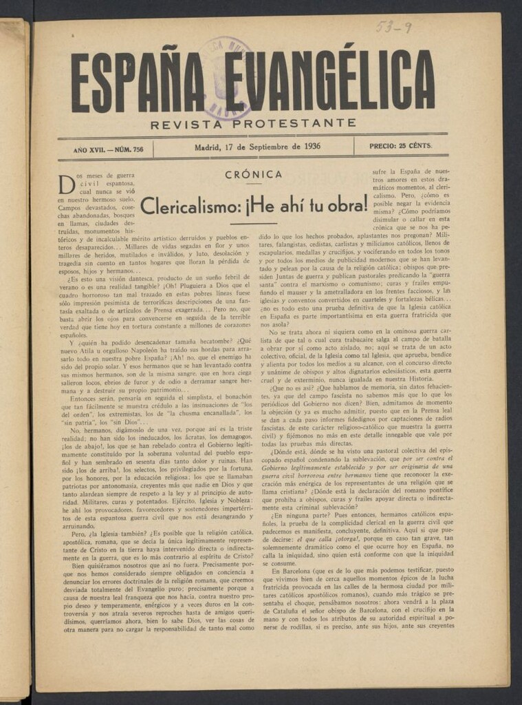 Miniatura de España Evangélica del 17 de septiembre de 1936, nº 756