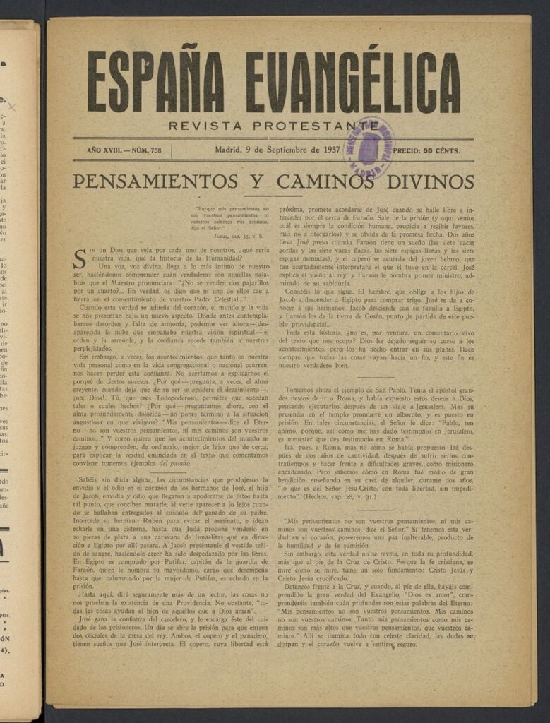Miniatura de España Evangélica del 9 de septiembre de 1937, nº 758