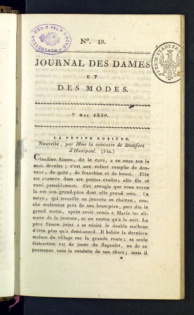 Miniatura de Journal des dames et des modes del 7 de mayo de 1820, nº 19