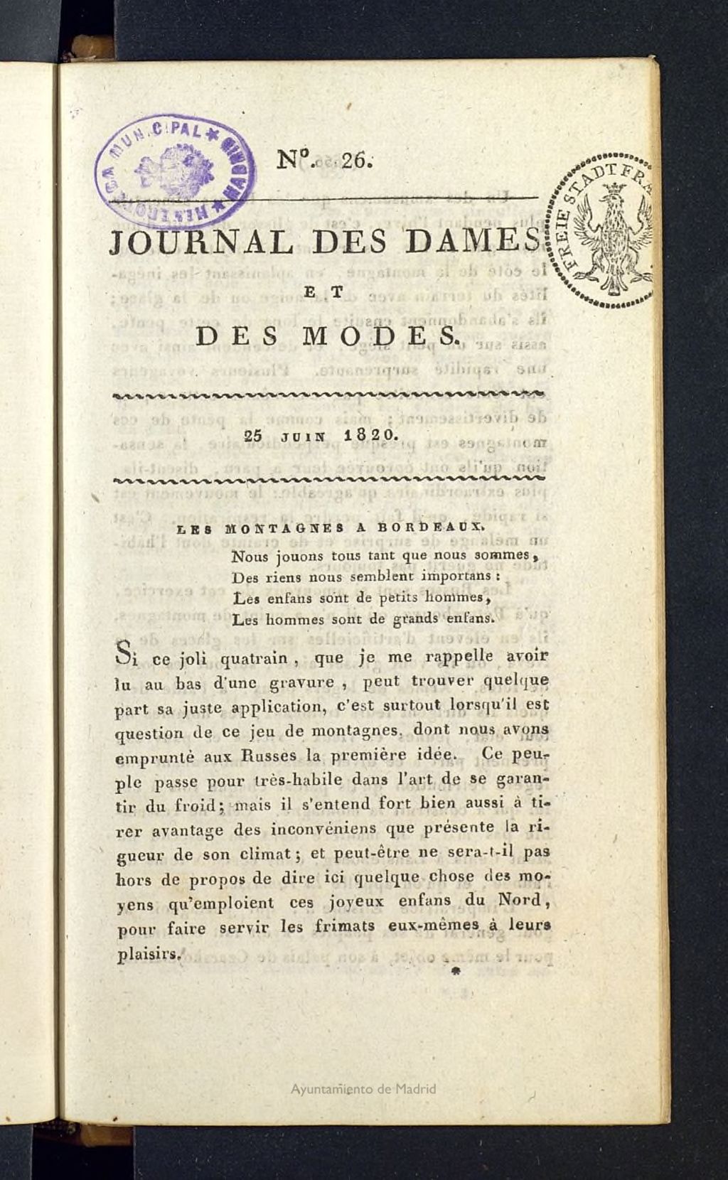 Miniatura de Journal des dames et des modes del 25 de junio de 1820, nº 26