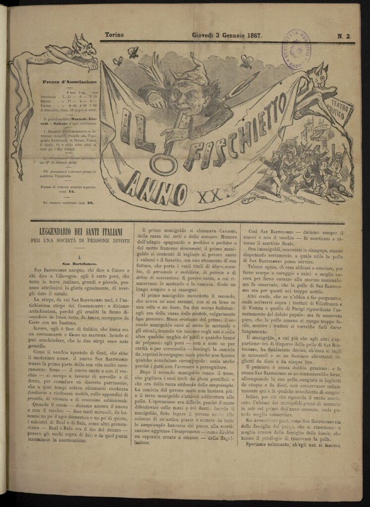 Miniatura de Il Fischietto del 3 de enero de 1867, nº 2