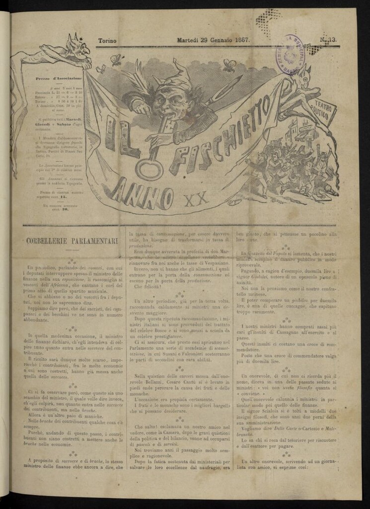 Miniatura de Il Fischietto del 29 de enero de 1867, nº 13