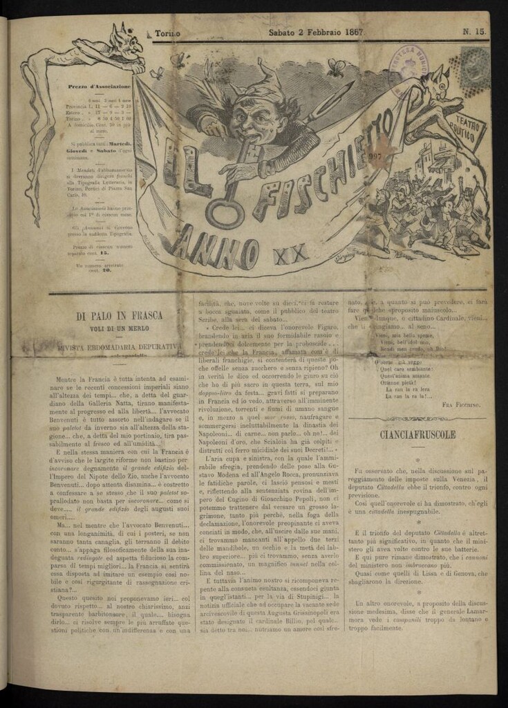 Miniatura de Il Fischietto del 2 de febrero de 1867, nº 15