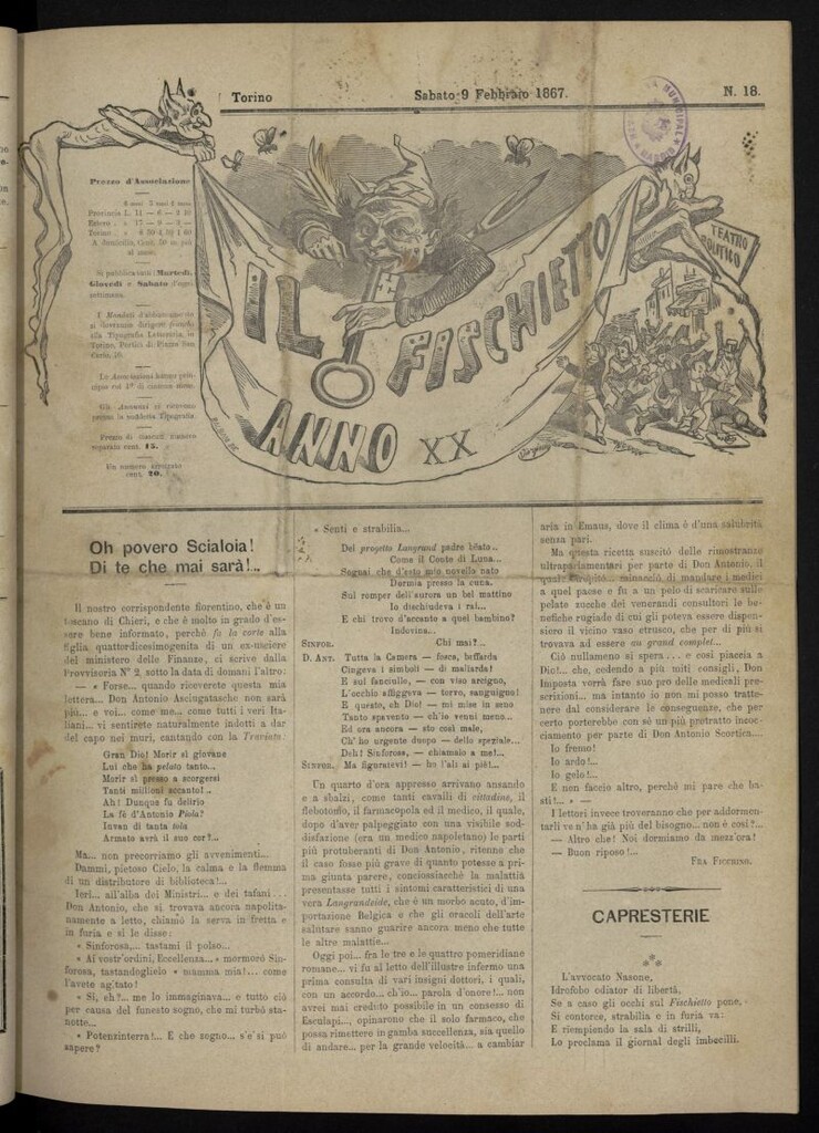 Miniatura de Il Fischietto del 9 de febrero de 1867, nº 18