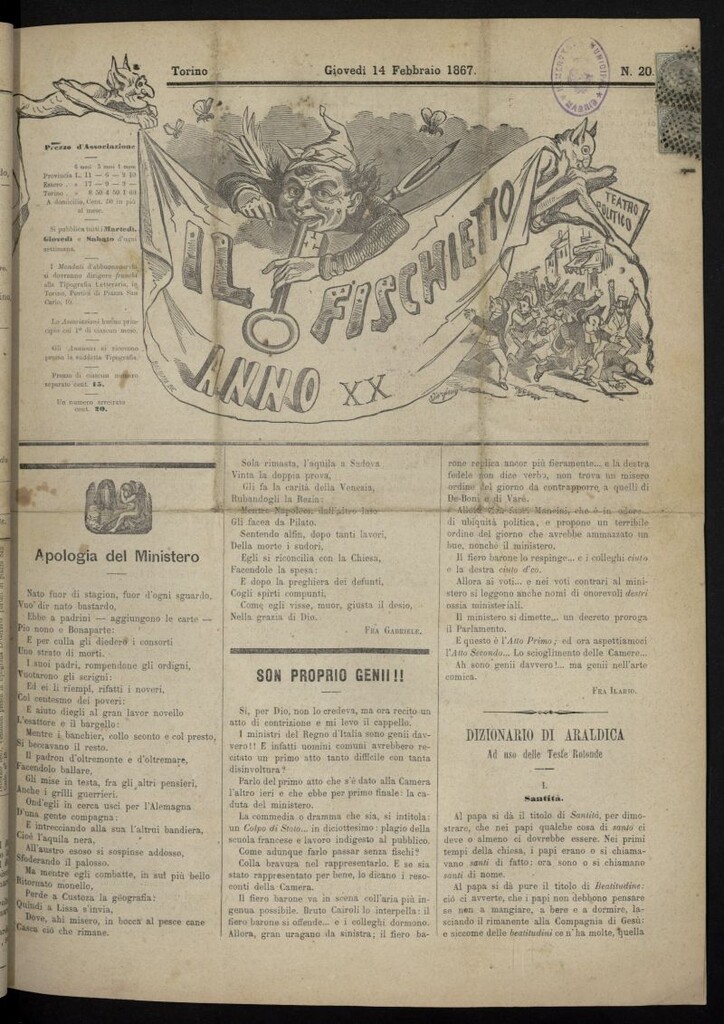Miniatura de Il Fischietto del 14 de febrero de 1867, nº 20