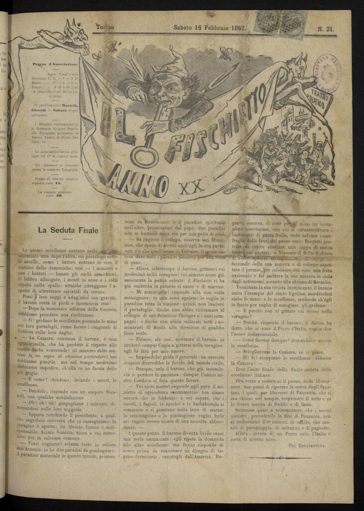 Miniatura de Il Fischietto del 16 de febrero de 1867, nº 21