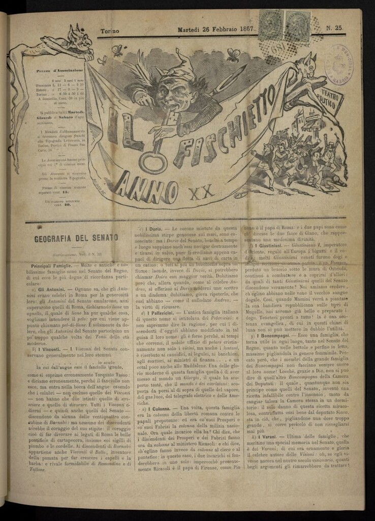 Miniatura de Il Fischietto del 26 de febrero de 1867, nº 25