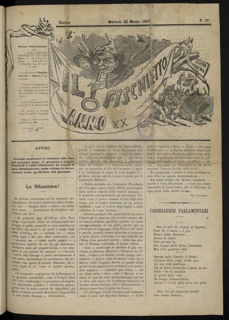 Miniatura de Il Fischietto del 25 de marzo de 1867, nº 37