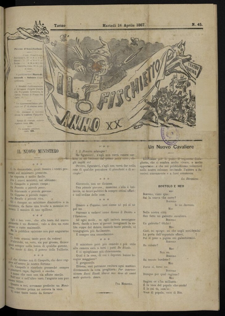 Miniatura de Il Fischietto del 16 de abril de 1867, nº 45