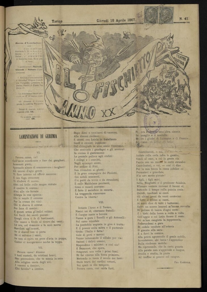 Miniatura de Il Fischietto del 18 de abril de 1867, nº 47