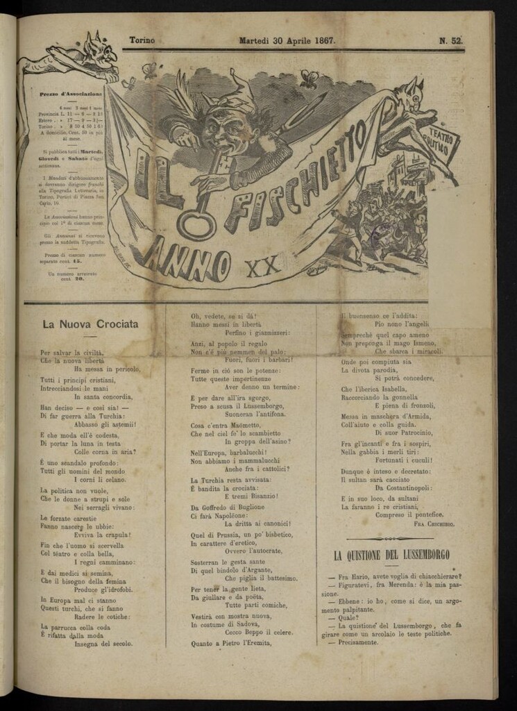 Miniatura de Il Fischietto del 30 de abril de 1867, nº 52