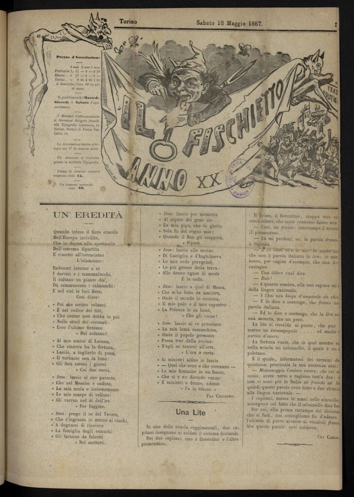 Miniatura de Il Fischietto del 18 de mayo de 1867, nº 60
