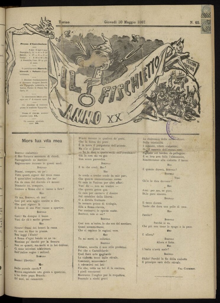 Miniatura de Il Fischietto del 30 de mayo de 1867, nº 65