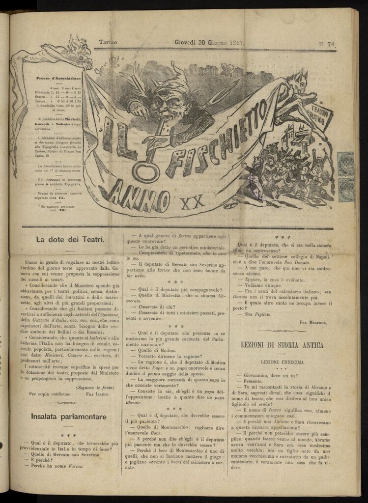 Miniatura de Il Fischietto del 20 de junio de 1867, nº 74