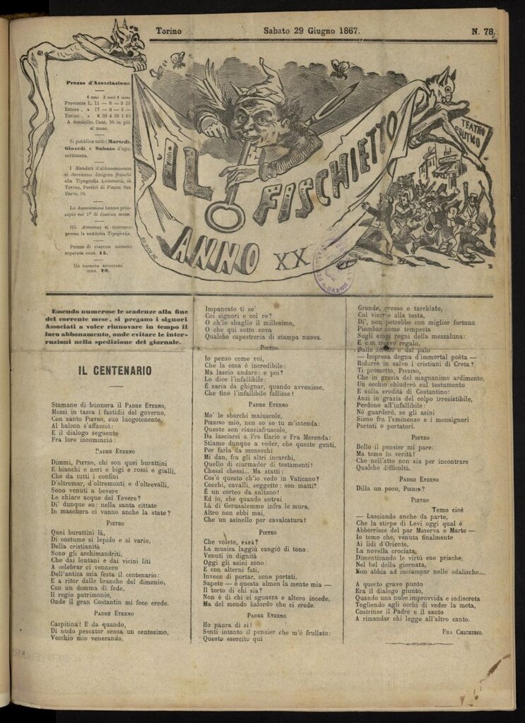 Miniatura de Il Fischietto del 29 de junio de 1867, nº 78
