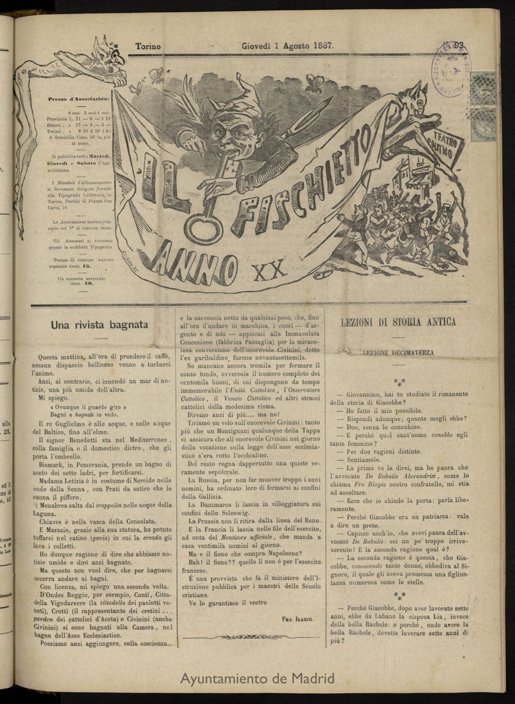 Miniatura de Il Fischietto del 1 de agosto de 1867, nº 92