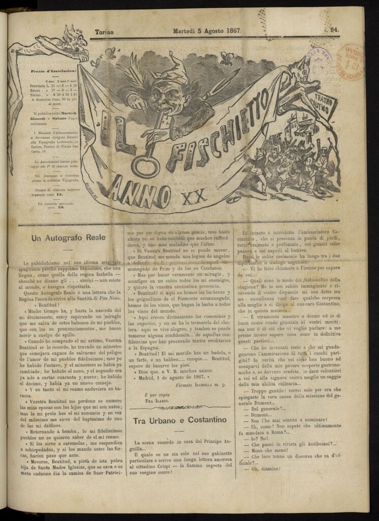Miniatura de Il Fischietto del 5 de agosto de 1867, nº 94