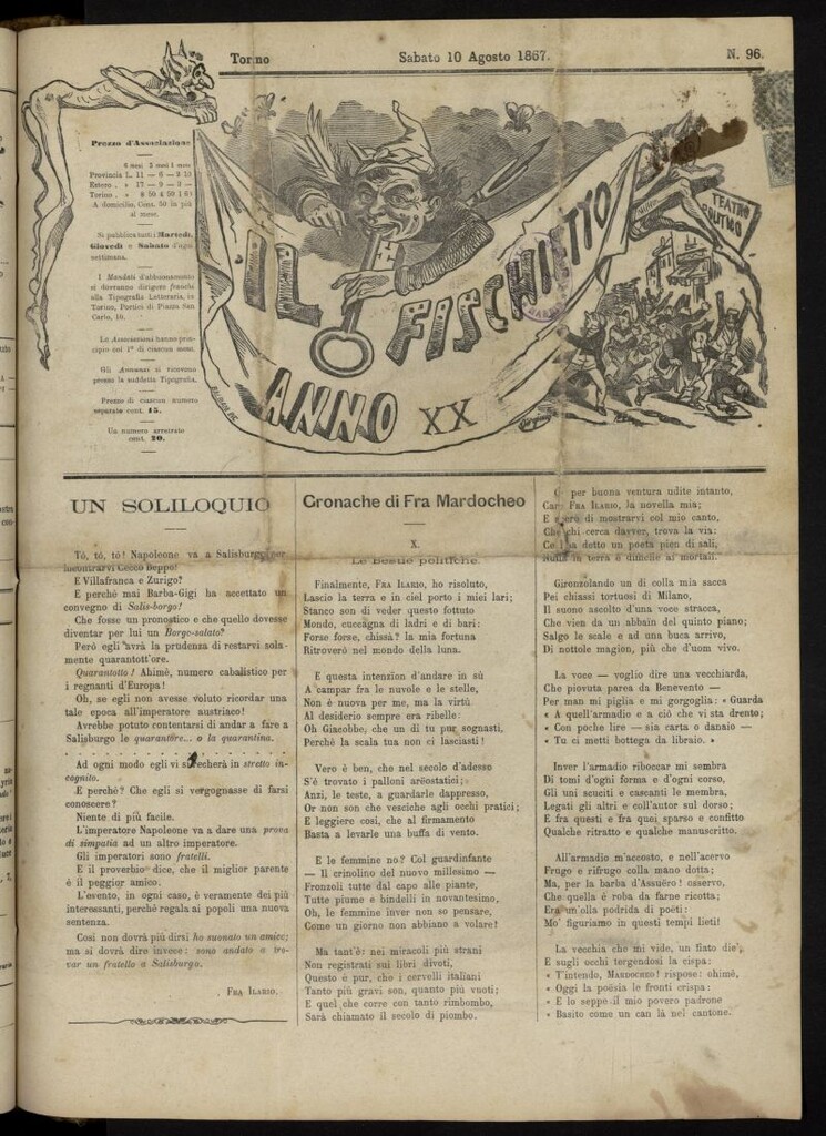 Miniatura de Il Fischietto del 10 de agosto de 1867, nº 96