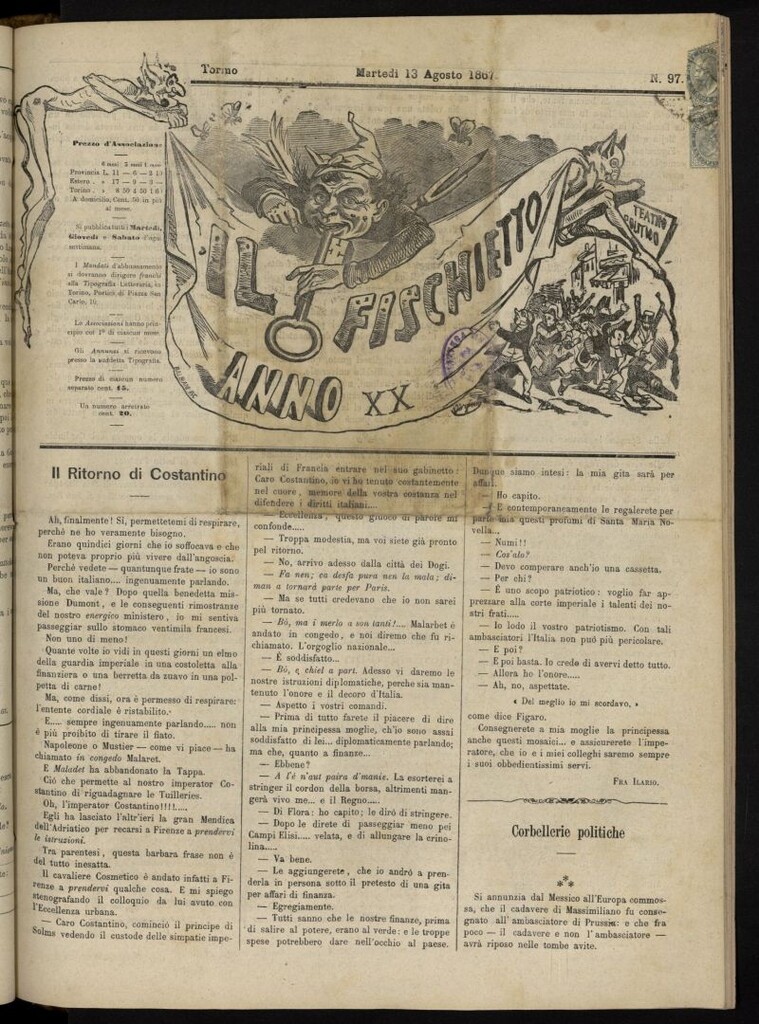 Miniatura de Il Fischietto del 13 de agosto de 1867, nº 97