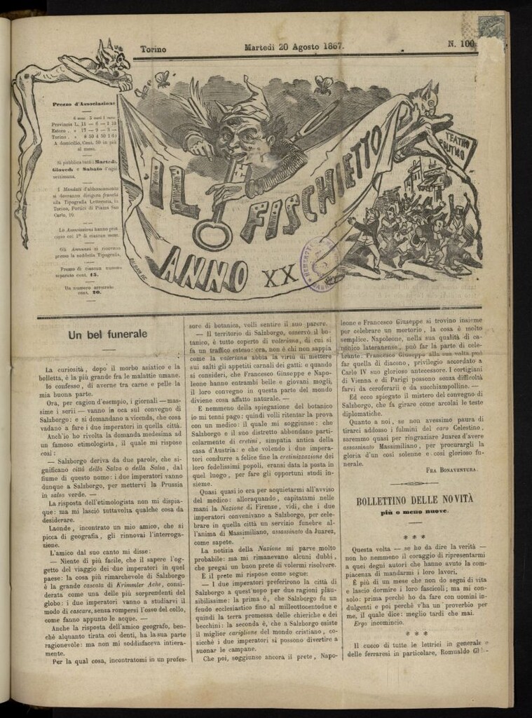 Miniatura de Il Fischietto del 20 de agosto de 1867, nº 100