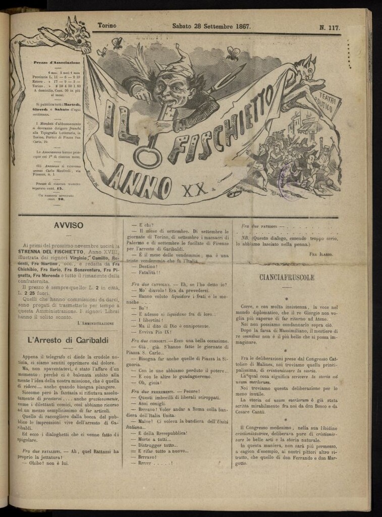 Miniatura de Il Fischietto del 28 de septiembre de 1867, nº 117
