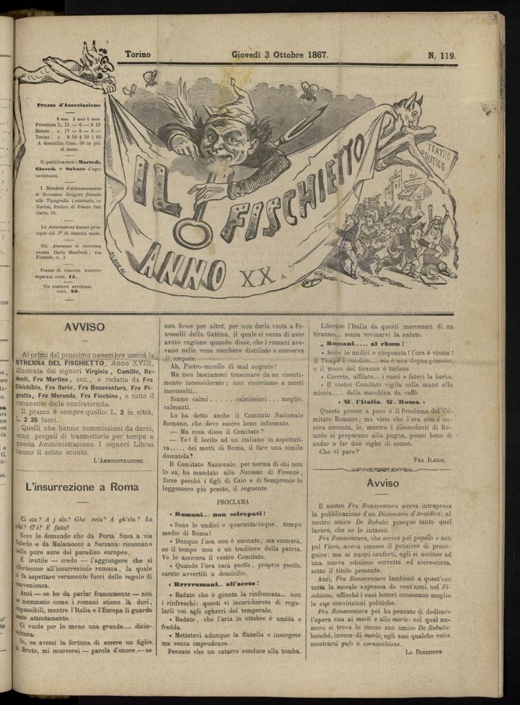 Miniatura de Il Fischietto del 3 de octubre de 1867, nº 119