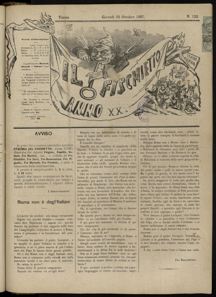 Miniatura de Il Fischietto del 10 de octubre de 1867, nº 122