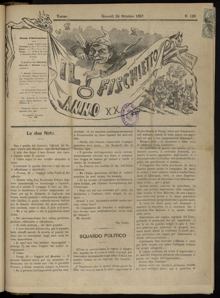 Miniatura de Il Fischietto del 24 de octubre de 1867, nº 128