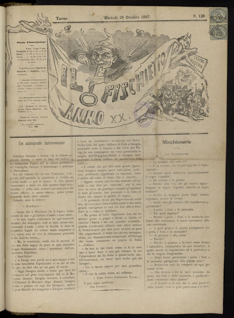 Miniatura de Il Fischietto del 29 de octubre de 1867, nº 130