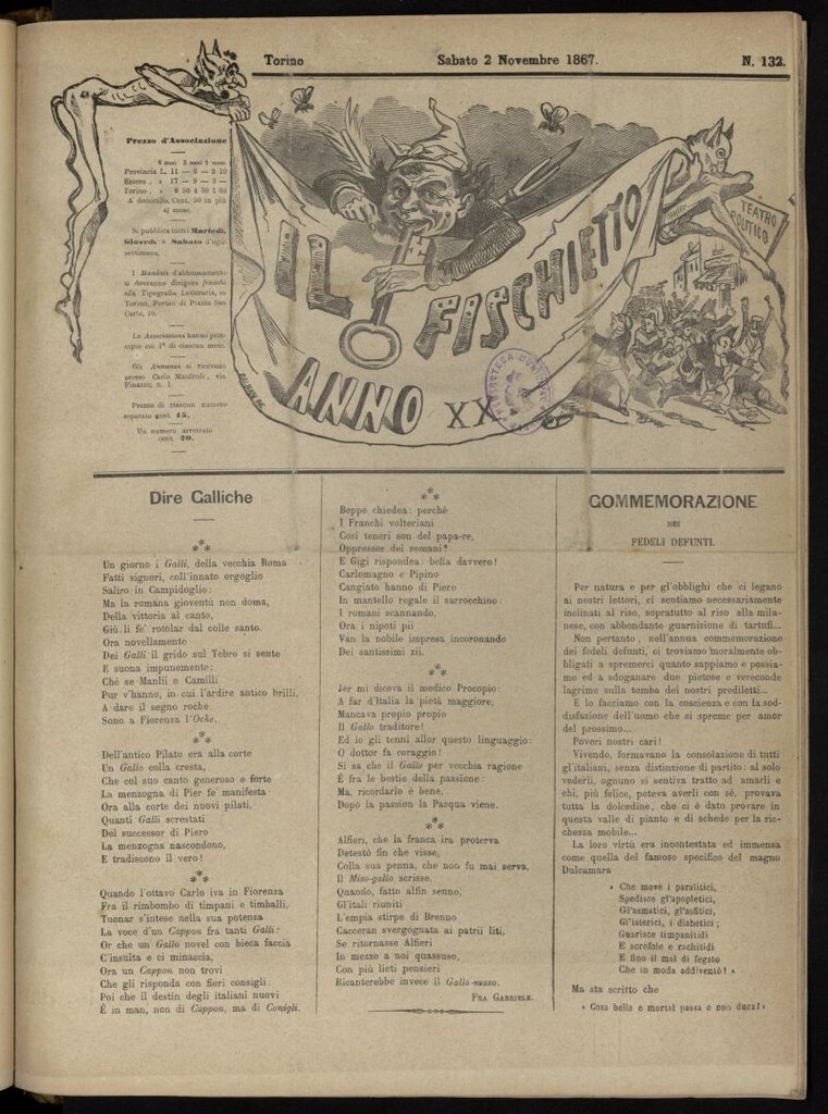 Miniatura de Il Fischietto del 2 de noviembre de 1867, nº 132
