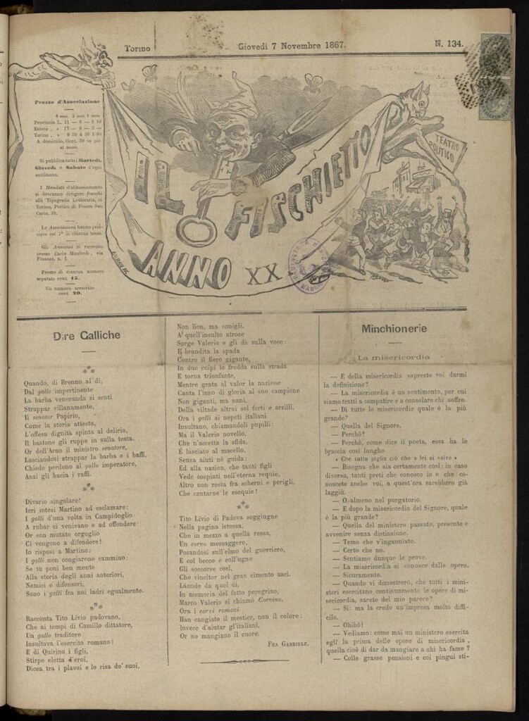 Miniatura de Il Fischietto del 7 de noviembre de 1867, nº 134