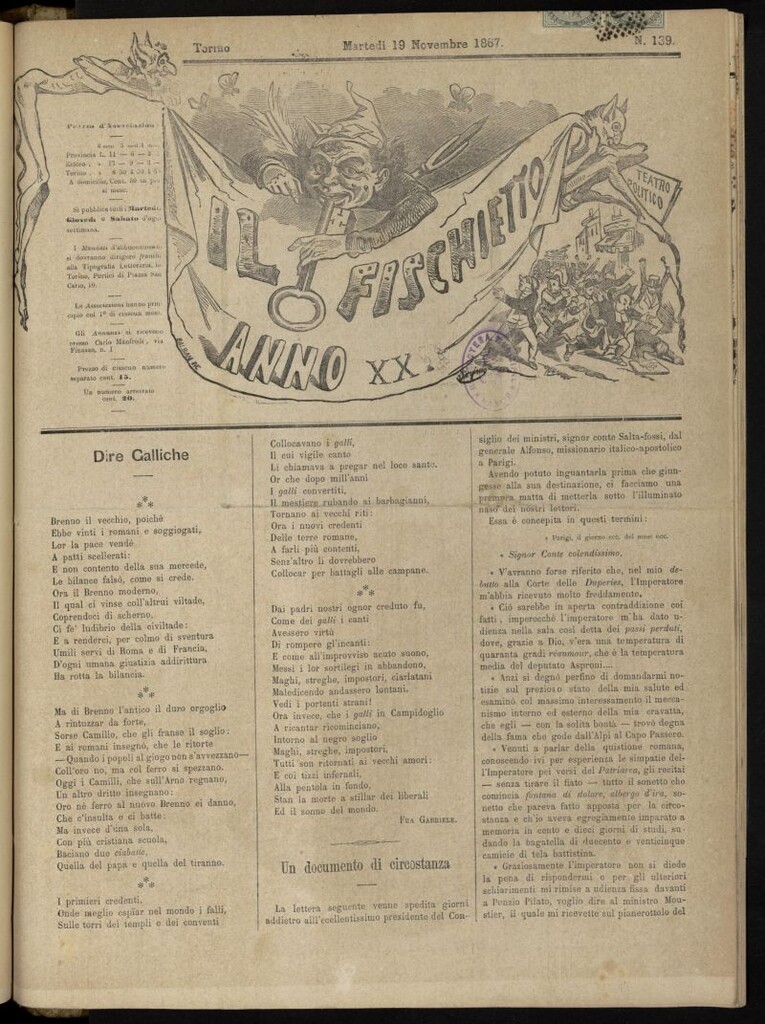 Miniatura de Il Fischietto del 19 de noviembre de 1867, nº 139
