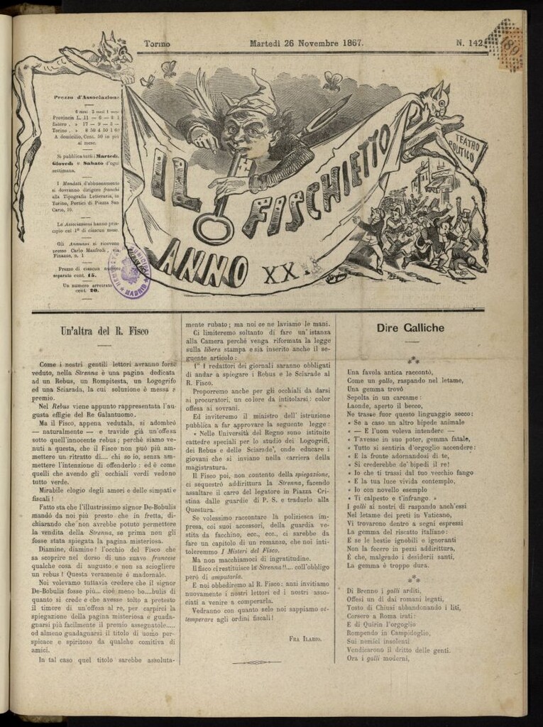 Miniatura de Il Fischietto del 26 de noviembre de 1867, nº 142