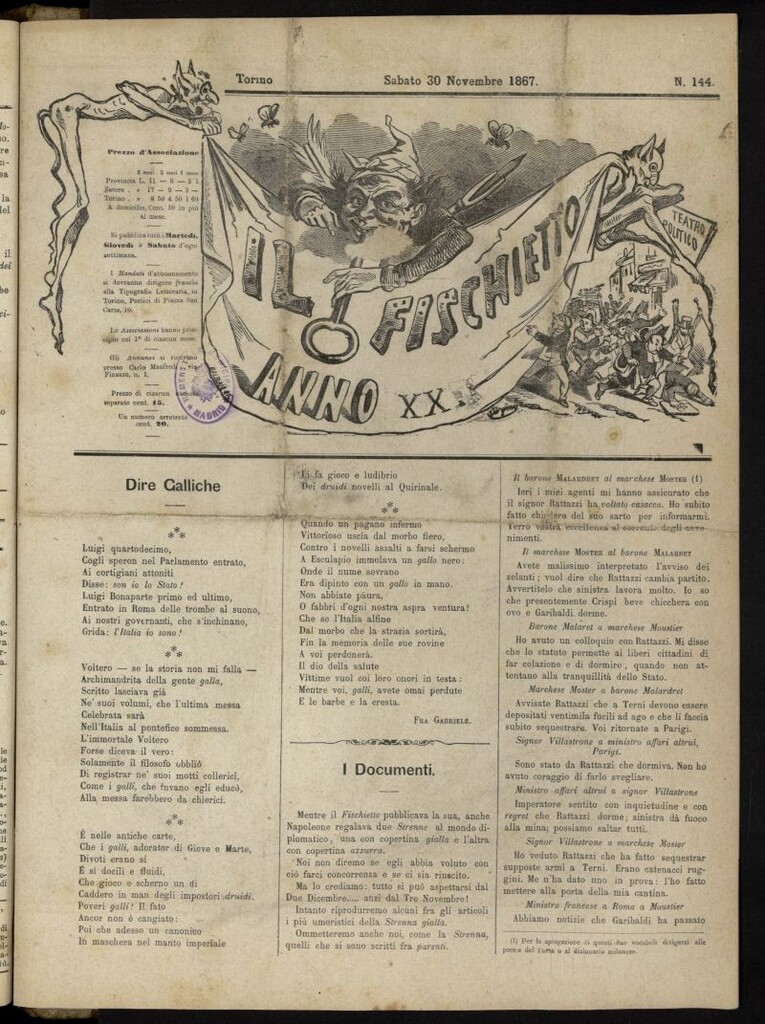 Miniatura de Il Fischietto del 30 de noviembre de 1867, nº 144