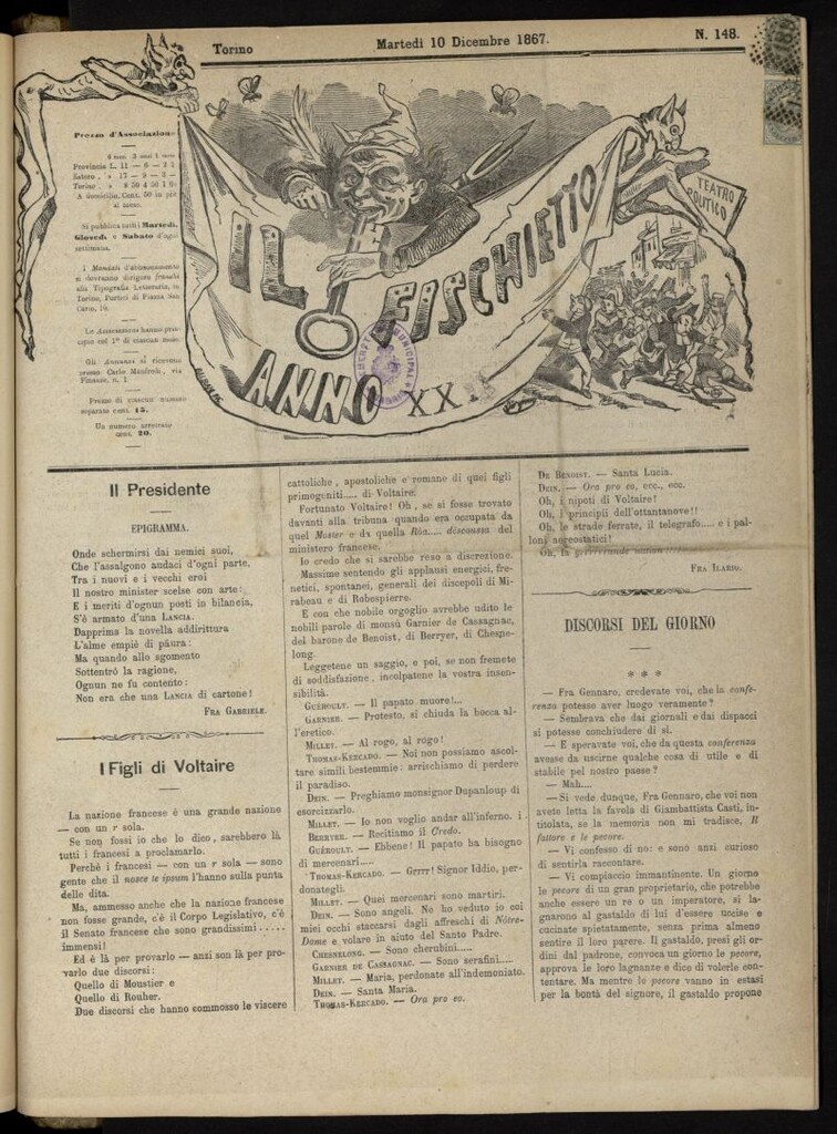 Miniatura de Il Fischietto del 10 de diciembre de 1867, nº 148