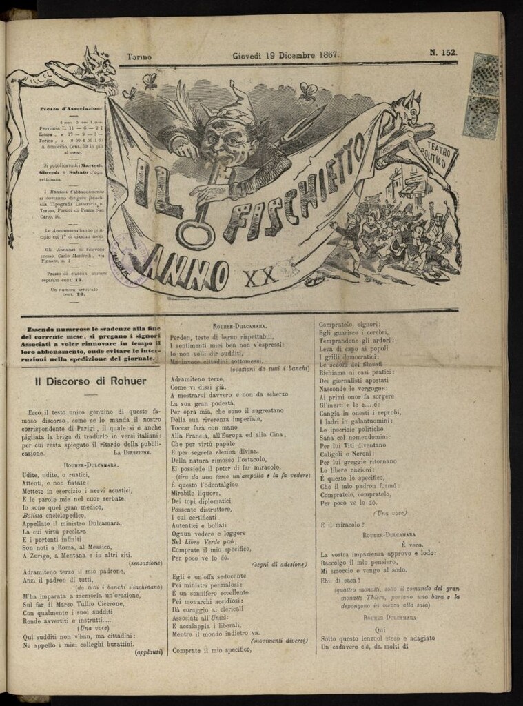 Miniatura de Il Fischietto del 19 de diciembre de 1867, nº 152