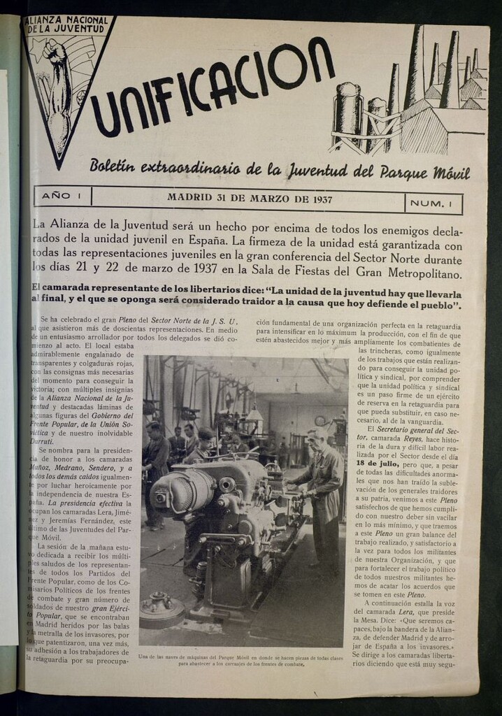 Miniatura de Unificación : boletín extraordinario de la Juventud del Parque Móvil
