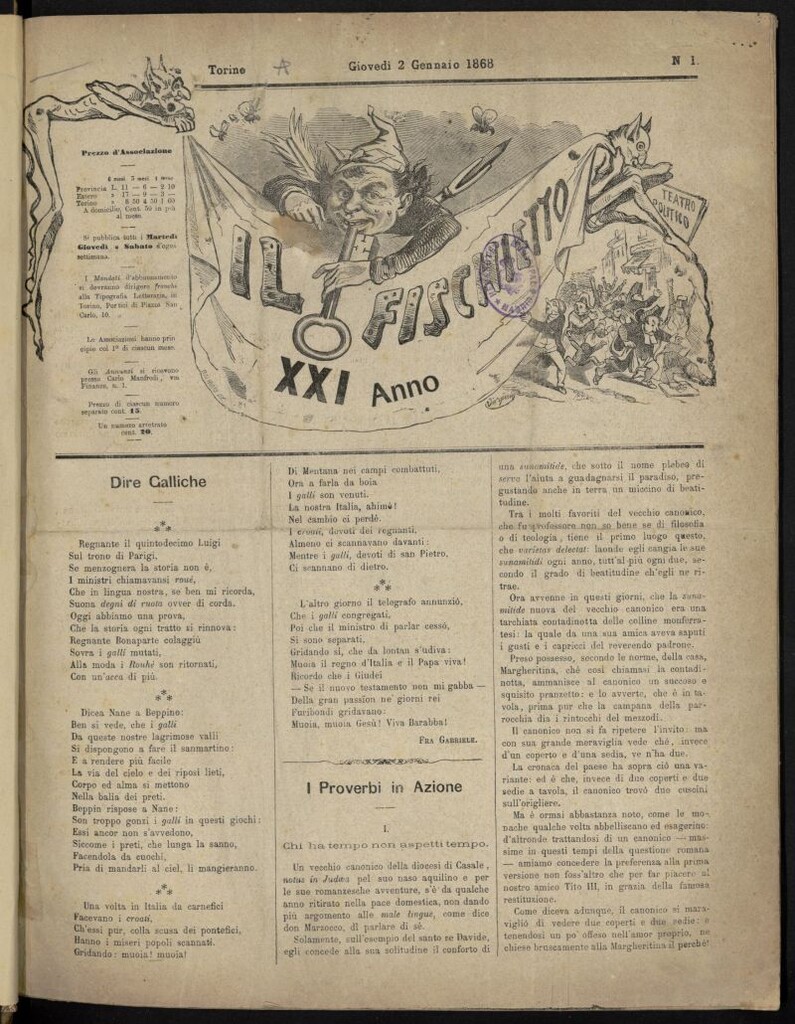 Miniatura de Il Fischietto del 2 de enero de 1868, nº 1