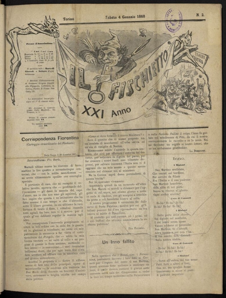Miniatura de Il Fischietto del 4 de enero de 1868, nº 2