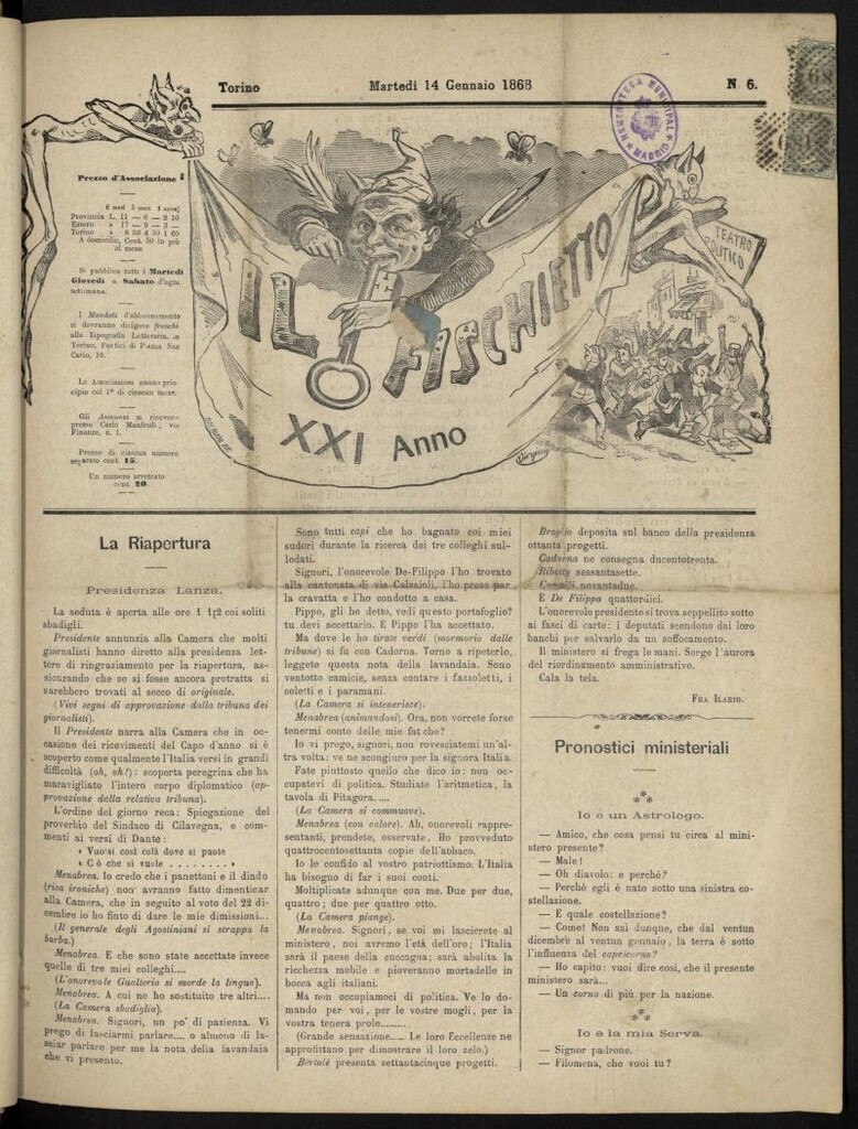 Miniatura de Il Fischietto del 14 de enero de 1868, nº 6