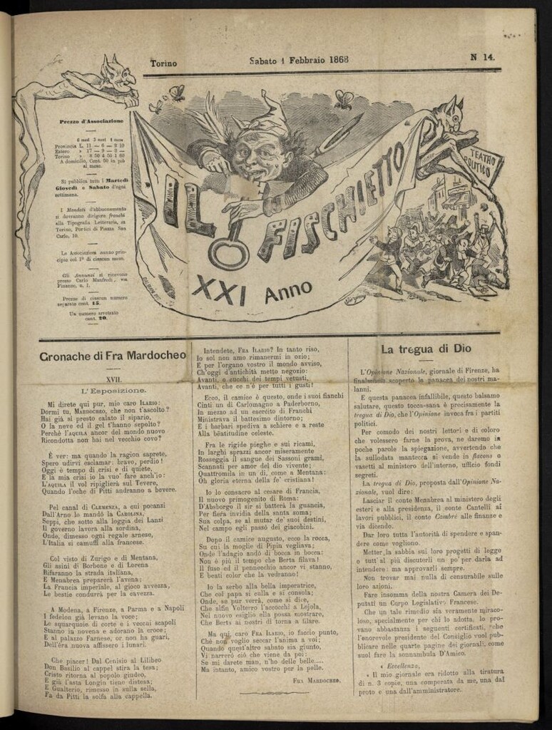 Miniatura de Il Fischietto del 1 de febrero de 1868, nº 14