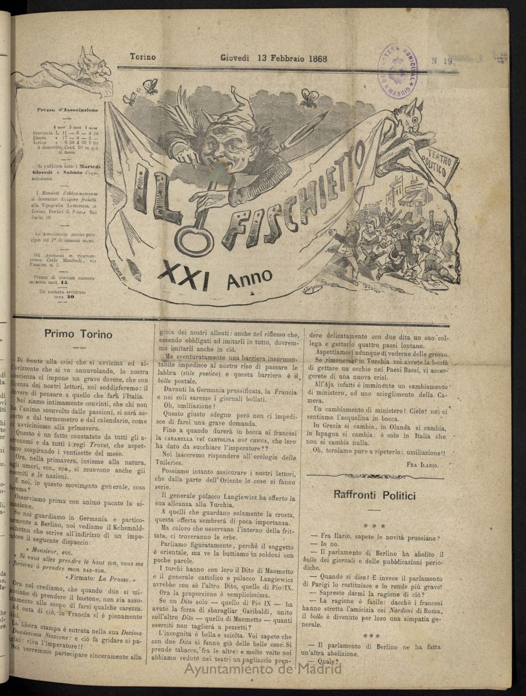 Miniatura de Il Fischietto del 13 de febrero de 1868, nº 19